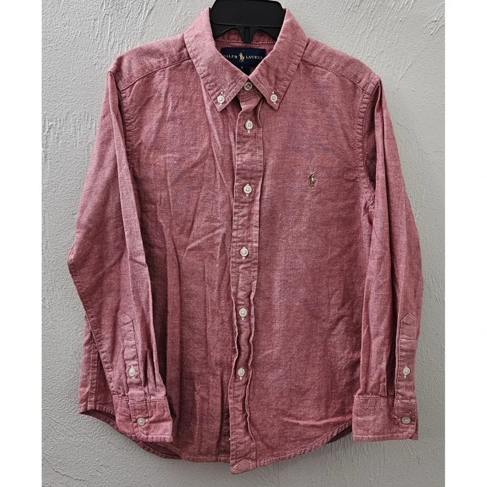 Ralph Lauren Boys Size 6 Oxford Button-Up Long Sleeve 100%‎ Cotton Pony Logo